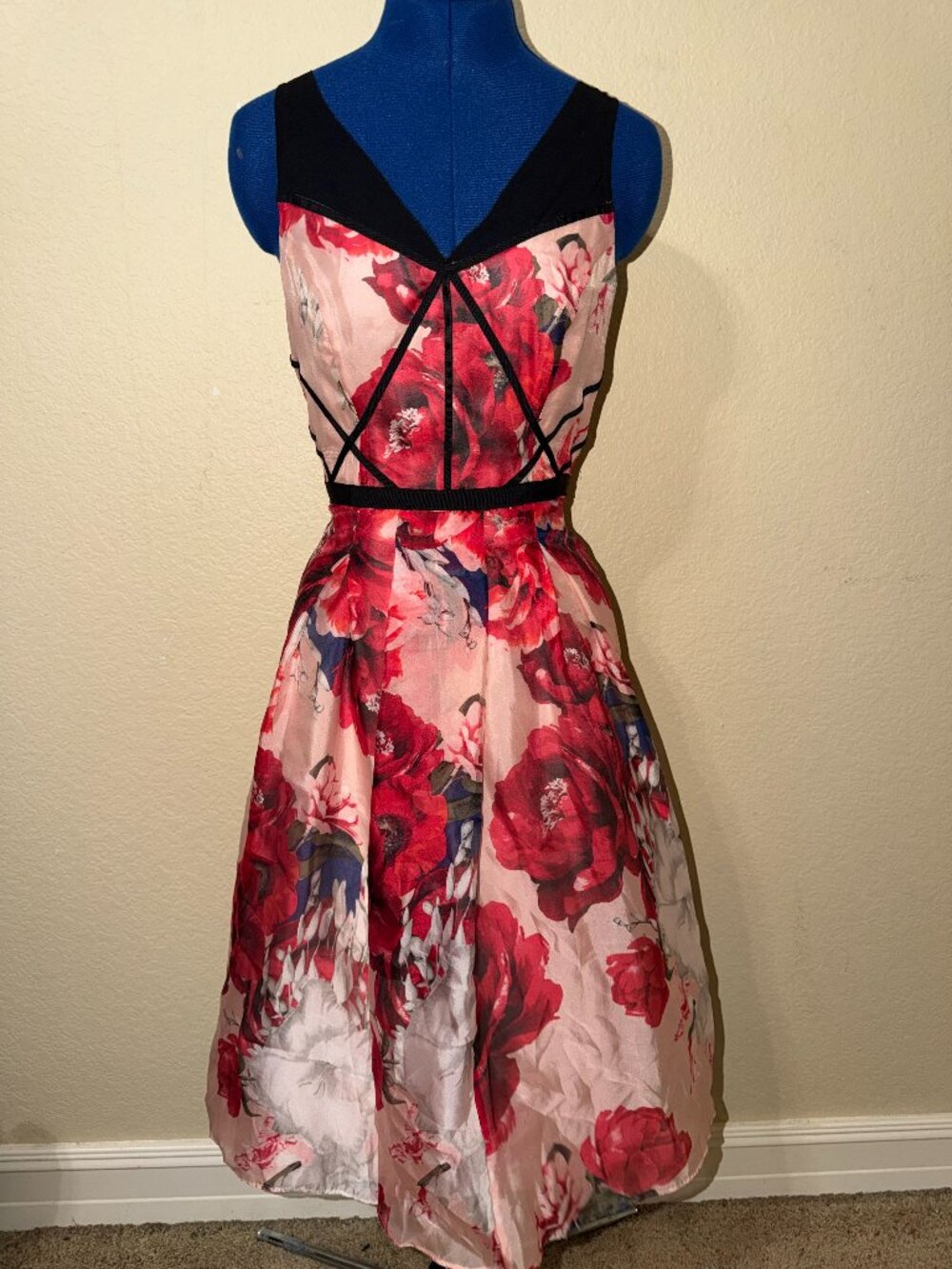White House Black Market Pink Floral Organza Fit & Flare Dress - Size 0